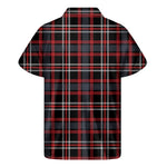 Grey Black And Red Scottish Plaid Print Men's Short Sleeve Shirt