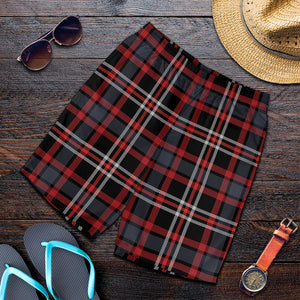 Grey Black And Red Scottish Plaid Print Men's Shorts