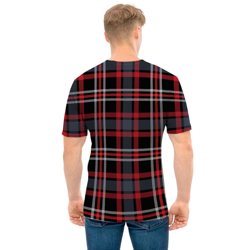 Grey Black And Red Scottish Plaid Print Men's T-Shirt
