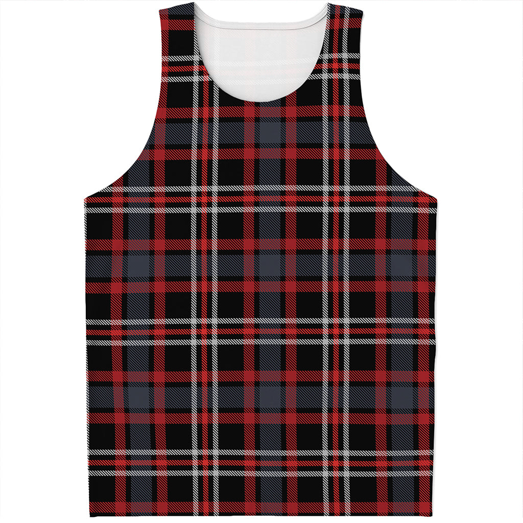 Grey Black And Red Scottish Plaid Print Men's Tank Top