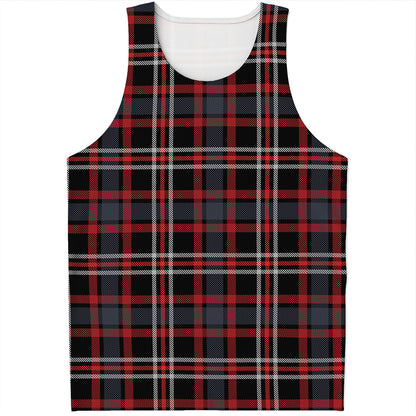 Grey Black And Red Scottish Plaid Print Men's Tank Top