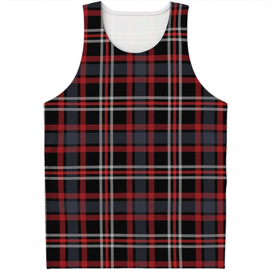 Grey Black And Red Scottish Plaid Print Men's Tank Top