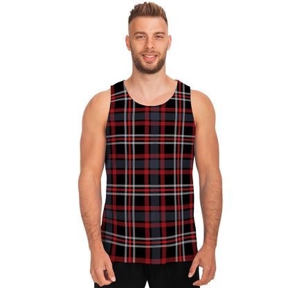 Grey Black And Red Scottish Plaid Print Men's Tank Top