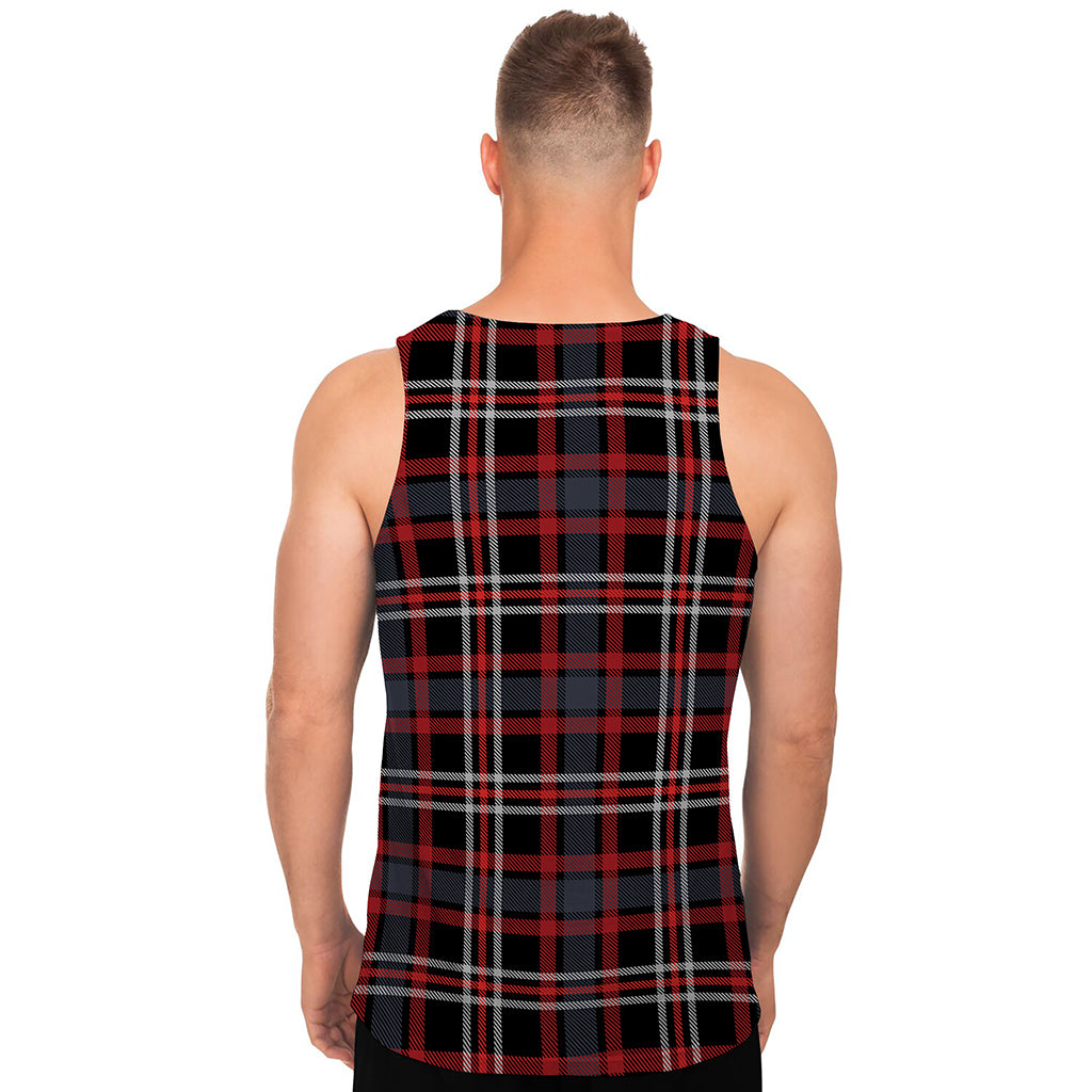 Grey Black And Red Scottish Plaid Print Men's Tank Top