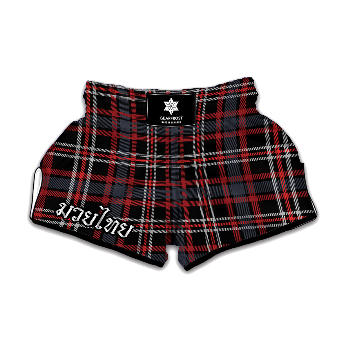 Grey Black And Red Scottish Plaid Print Muay Thai Boxing Shorts