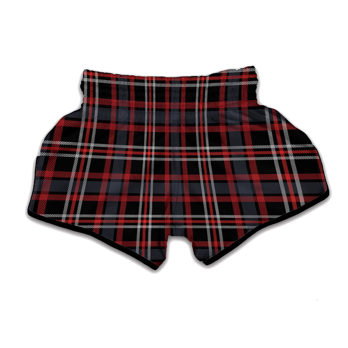 Grey Black And Red Scottish Plaid Print Muay Thai Boxing Shorts