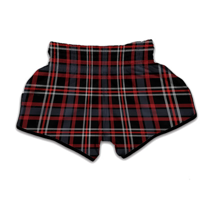 Grey Black And Red Scottish Plaid Print Muay Thai Boxing Shorts