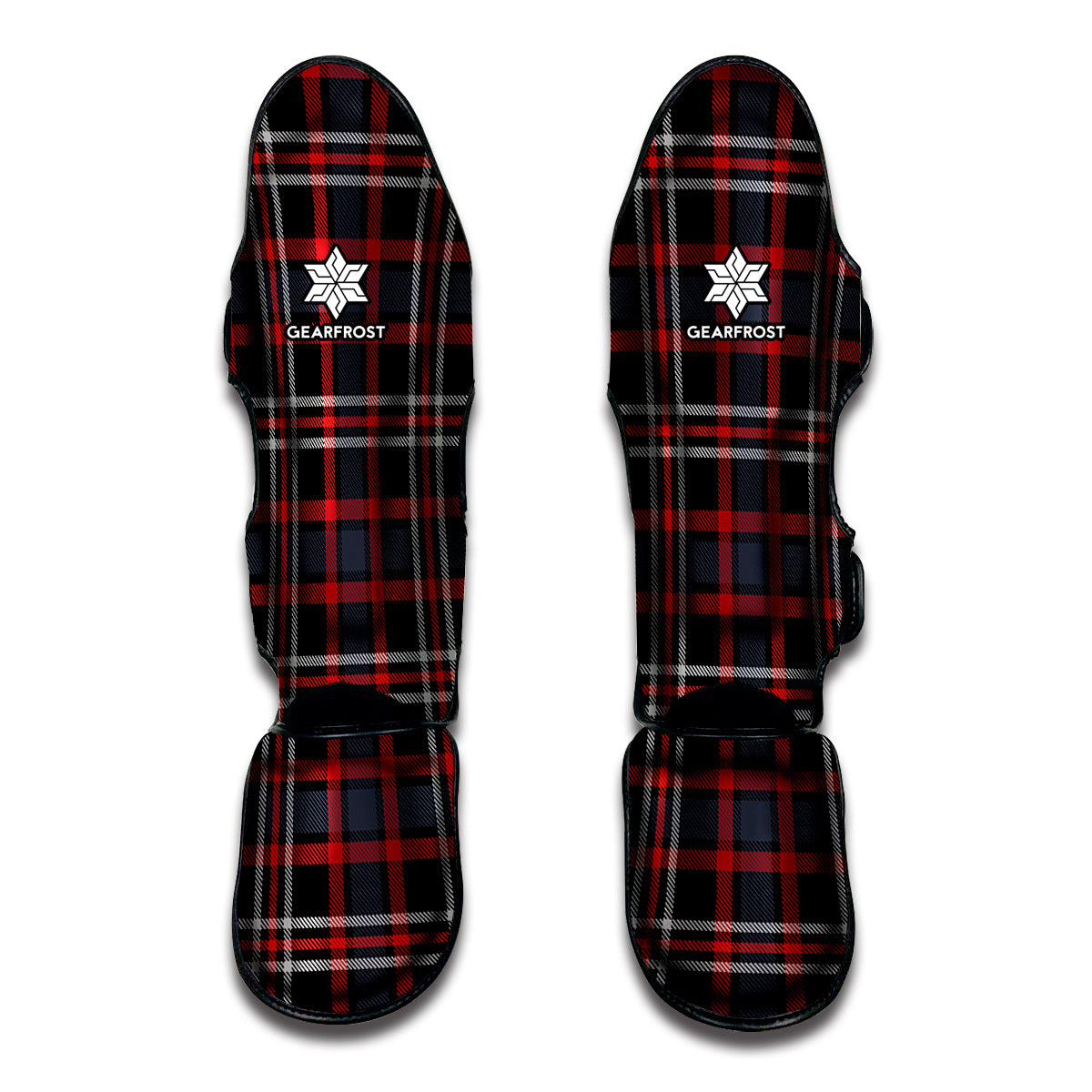 Grey Black And Red Scottish Plaid Print Muay Thai Shin Guard