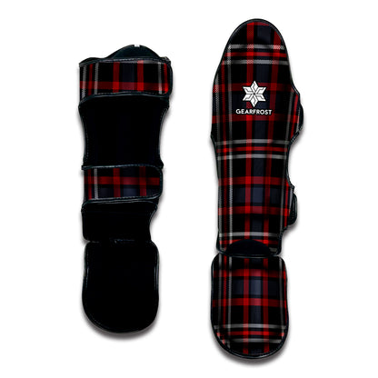 Grey Black And Red Scottish Plaid Print Muay Thai Shin Guard