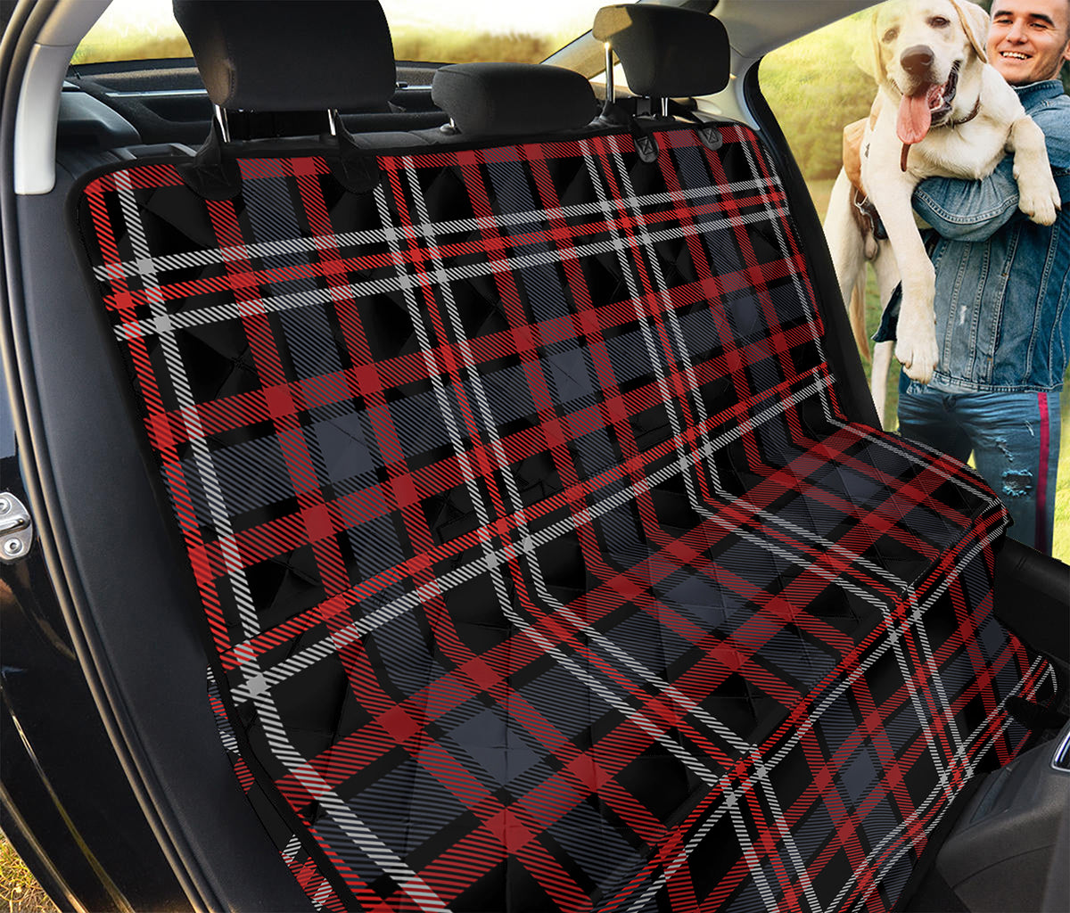 Grey Black And Red Scottish Plaid Print Pet Car Back Seat Cover