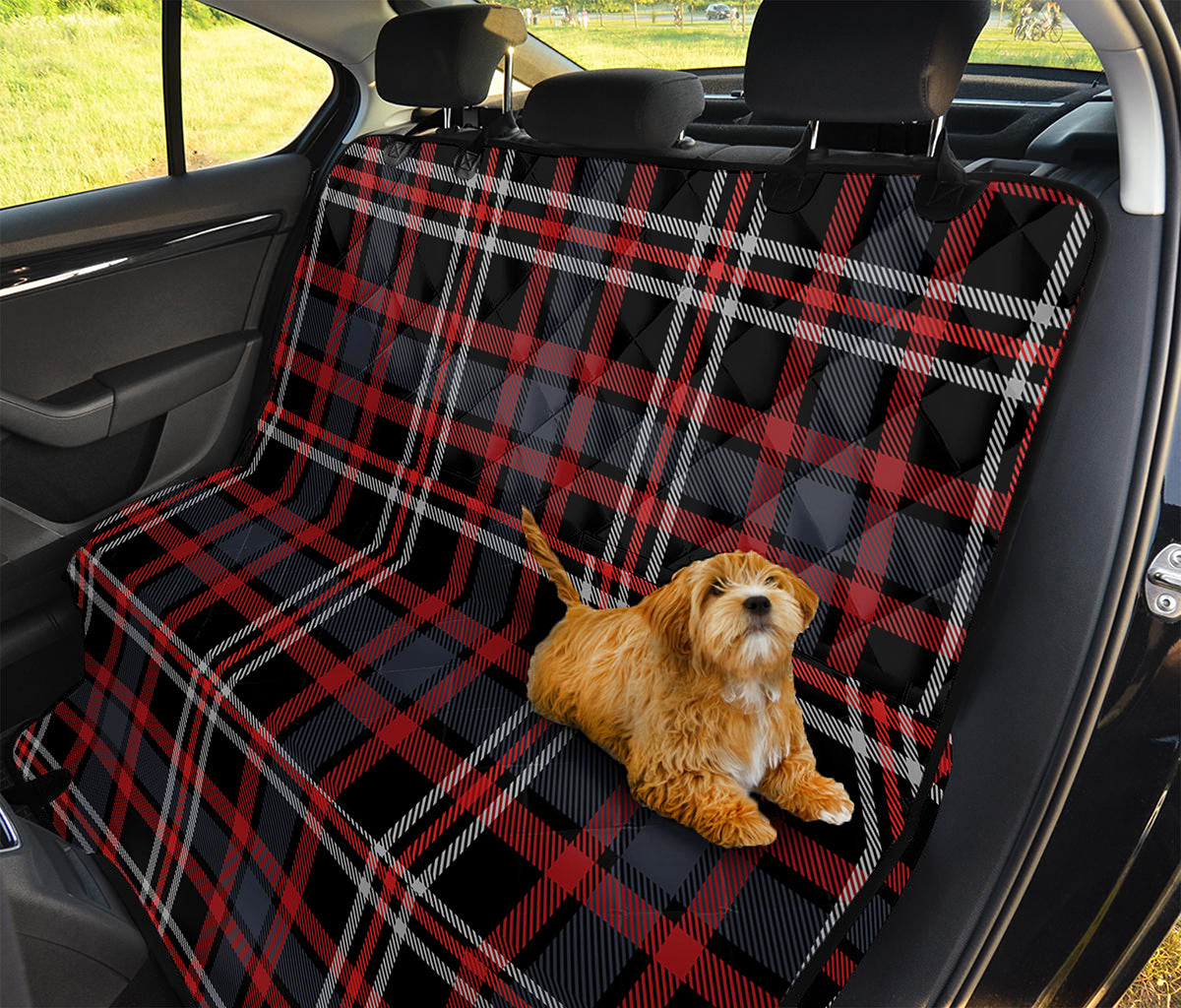 Grey Black And Red Scottish Plaid Print Pet Car Back Seat Cover