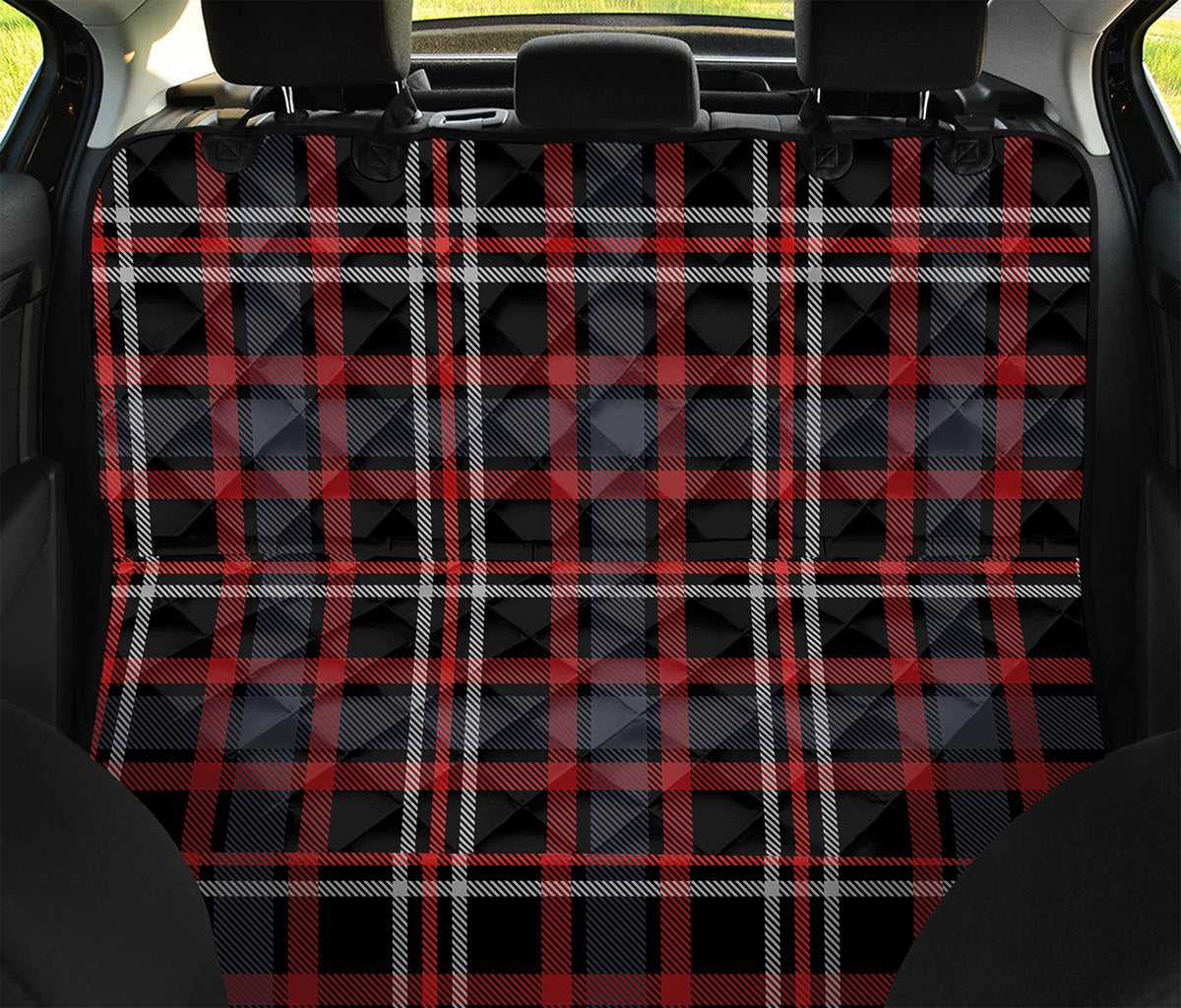 Grey Black And Red Scottish Plaid Print Pet Car Back Seat Cover