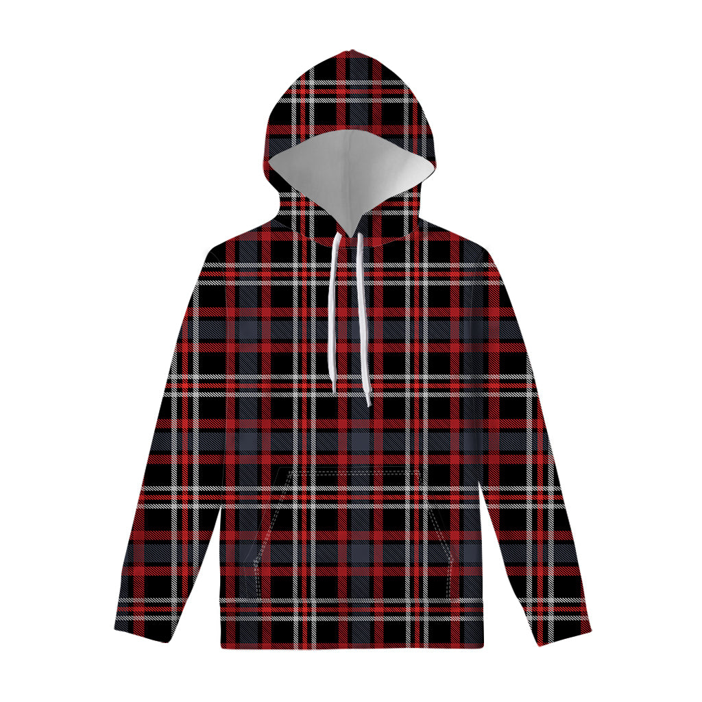 Grey Black And Red Scottish Plaid Print Pullover Hoodie