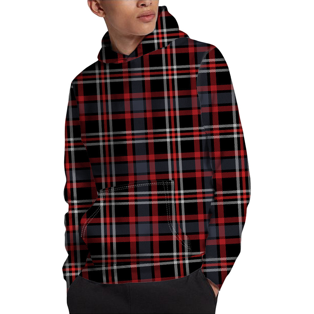 Grey Black And Red Scottish Plaid Print Pullover Hoodie