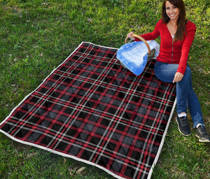 Grey Black And Red Scottish Plaid Print Quilt