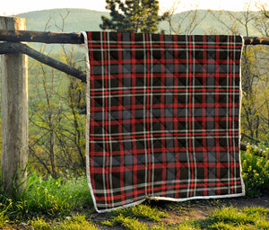 Grey Black And Red Scottish Plaid Print Quilt