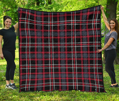 Grey Black And Red Scottish Plaid Print Quilt