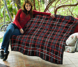 Grey Black And Red Scottish Plaid Print Quilt