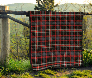 Grey Black And Red Scottish Plaid Print Quilt