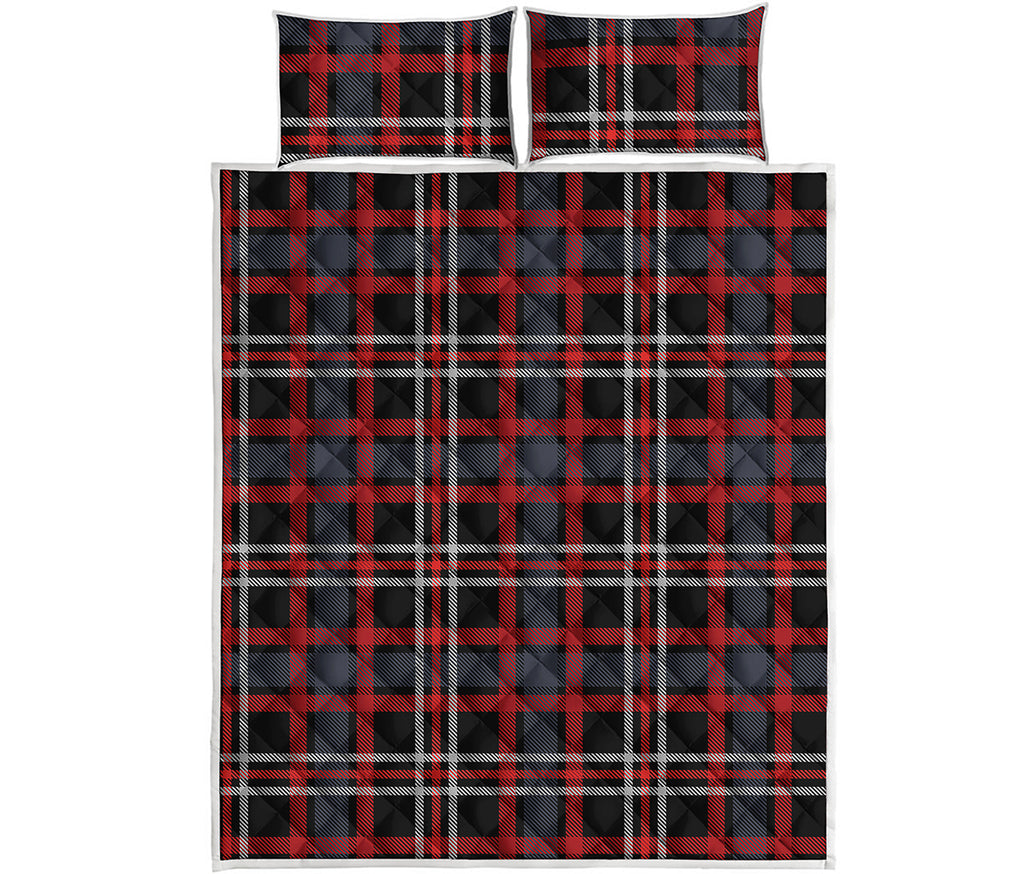 Grey Black And Red Scottish Plaid Print Quilt Bed Set