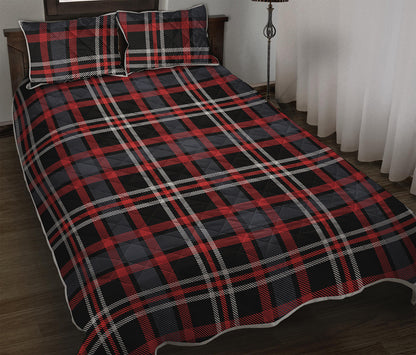 Grey Black And Red Scottish Plaid Print Quilt Bed Set