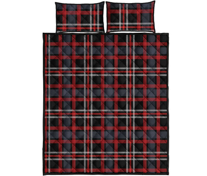 Grey Black And Red Scottish Plaid Print Quilt Bed Set