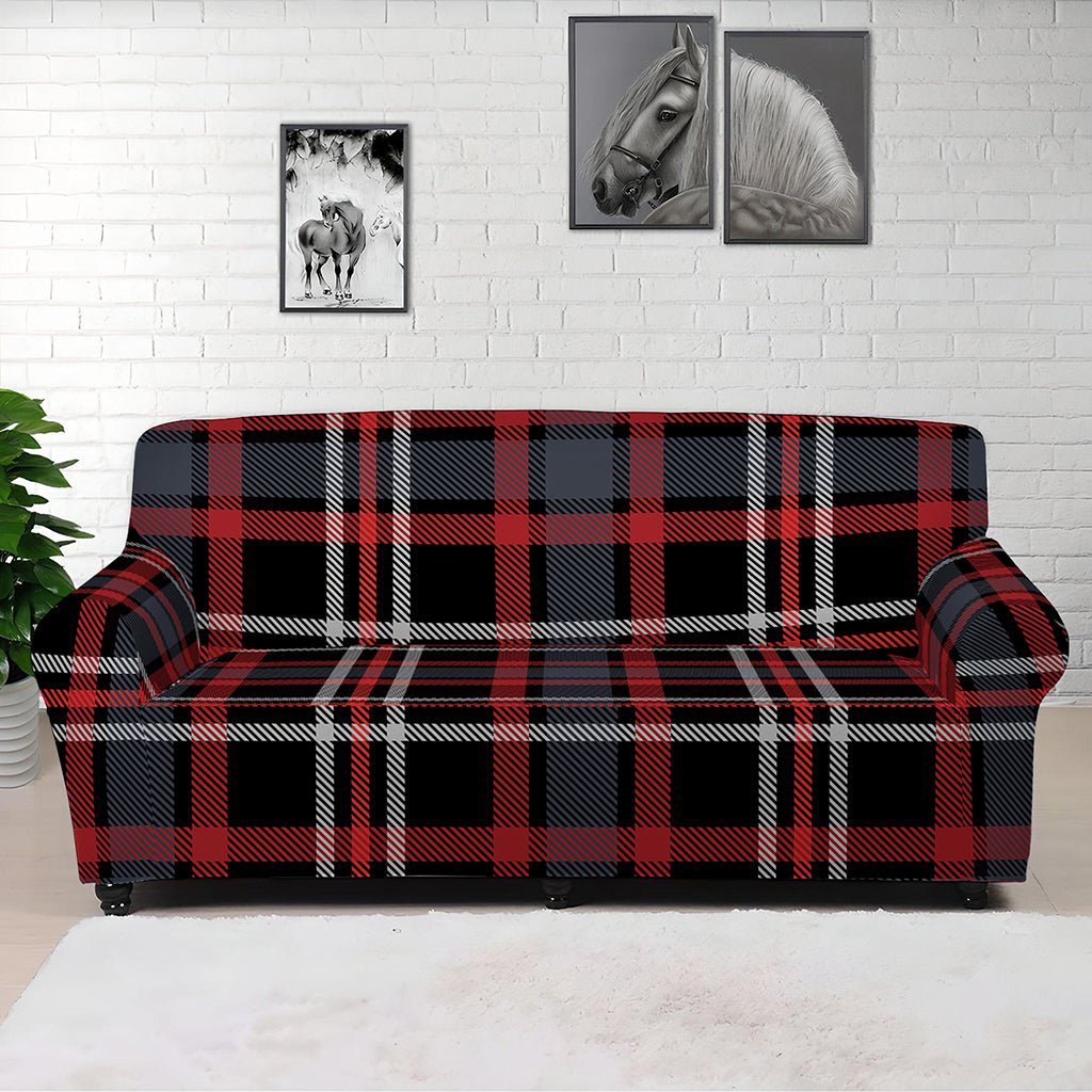 Grey Black And Red Scottish Plaid Print Sofa Cover