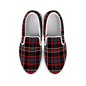 Grey Black And Red Scottish Plaid Print White Slip On Shoes