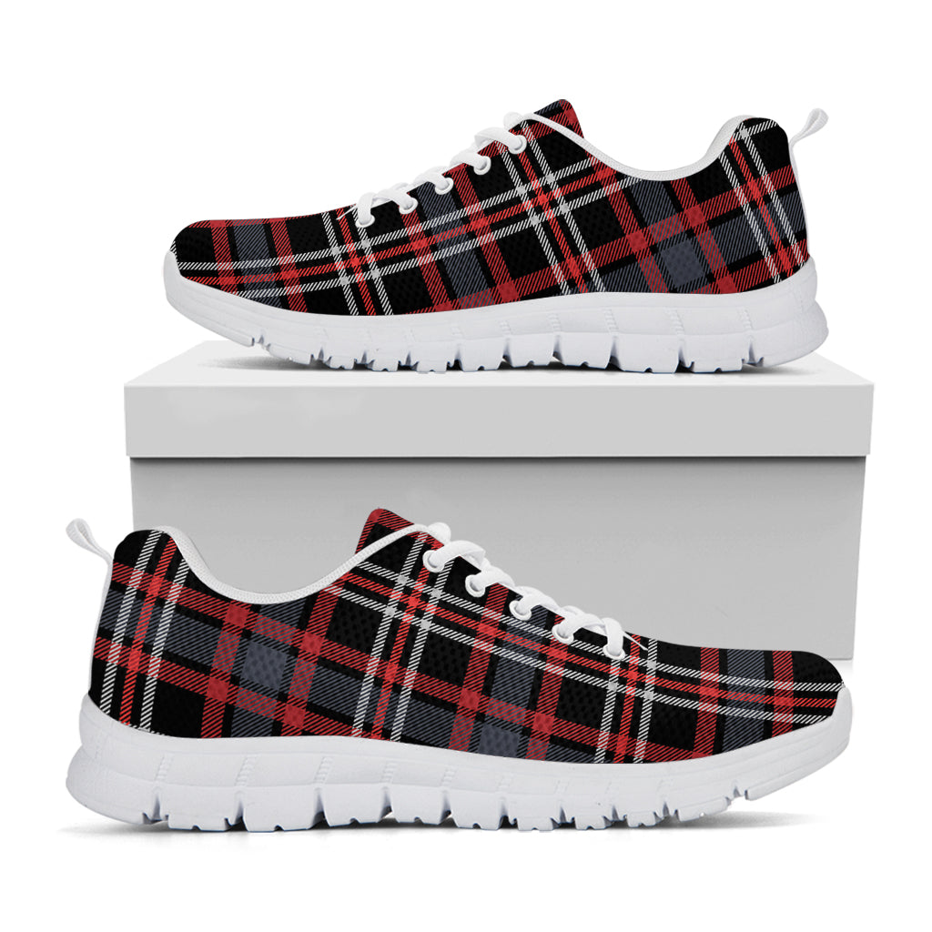 Grey Black And Red Scottish Plaid Print White Sneakers