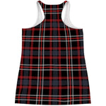 Grey Black And Red Scottish Plaid Print Women's Racerback Tank Top