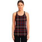 Grey Black And Red Scottish Plaid Print Women's Racerback Tank Top