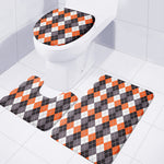 Grey Black Orange And White Argyle Print 3 Piece Bath Mat Set