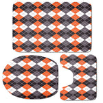 Grey Black Orange And White Argyle Print 3 Piece Bath Mat Set