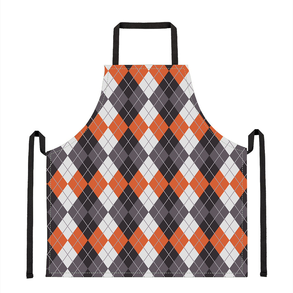 Grey Black Orange And White Argyle Print Apron