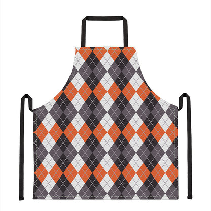 Grey Black Orange And White Argyle Print Apron