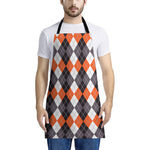 Grey Black Orange And White Argyle Print Apron