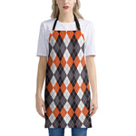 Grey Black Orange And White Argyle Print Apron
