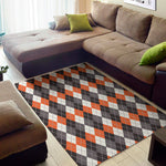 Grey Black Orange And White Argyle Print Area Rug