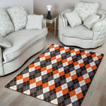 Grey Black Orange And White Argyle Print Area Rug