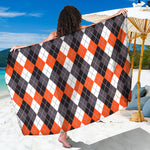 Grey Black Orange And White Argyle Print Beach Sarong Wrap