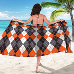 Grey Black Orange And White Argyle Print Beach Sarong Wrap