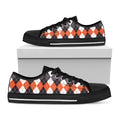 Grey Black Orange And White Argyle Print Black Low Top Sneakers