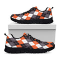 Grey Black Orange And White Argyle Print Black Running Shoes