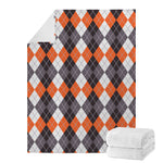 Grey Black Orange And White Argyle Print Blanket