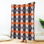 Grey Black Orange And White Argyle Print Blanket
