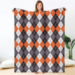 Grey Black Orange And White Argyle Print Blanket