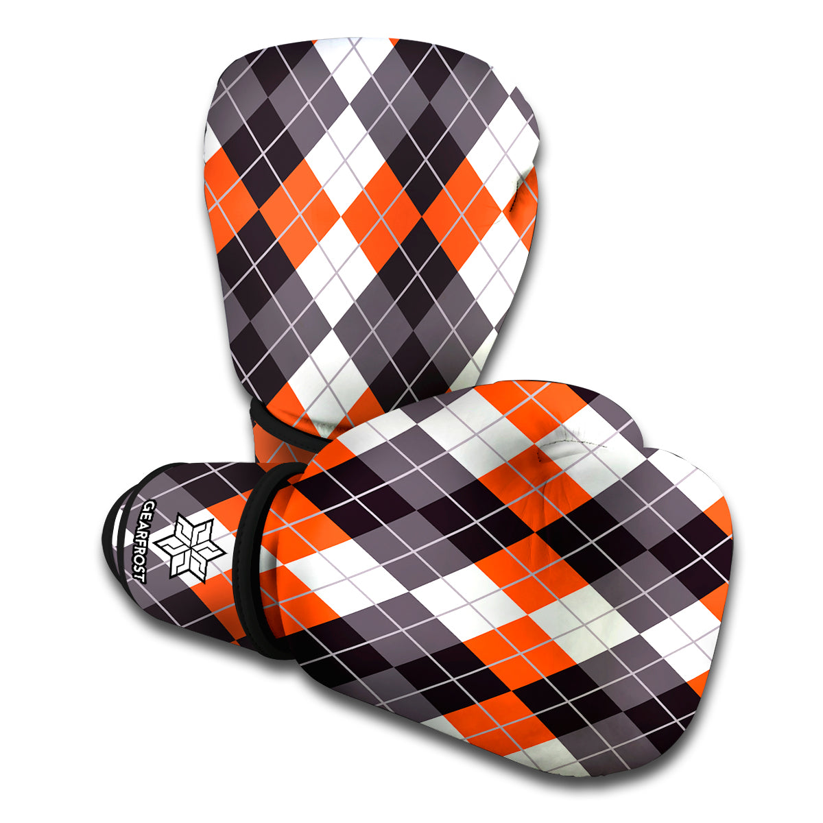 Grey Black Orange And White Argyle Print Boxing Gloves