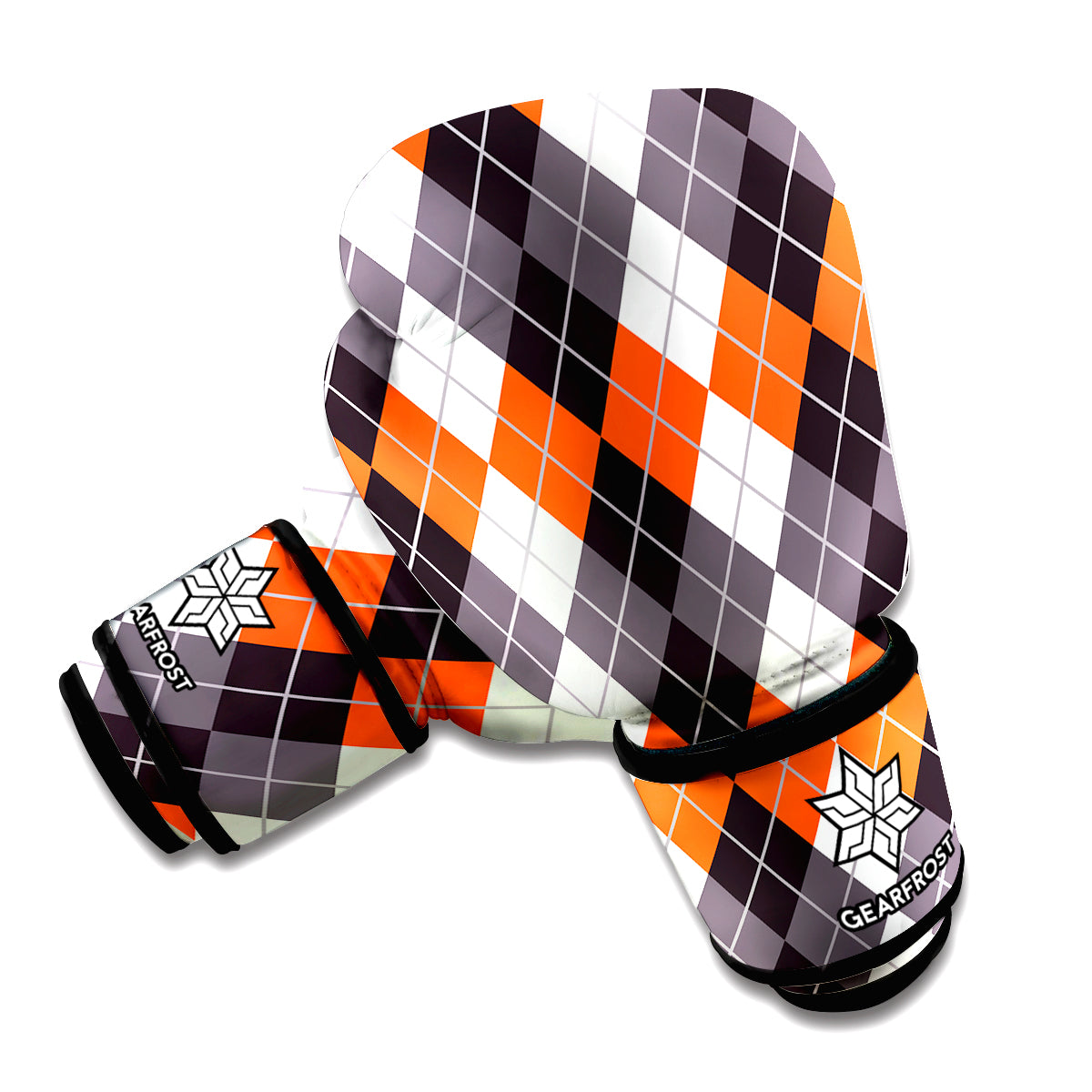 Grey Black Orange And White Argyle Print Boxing Gloves