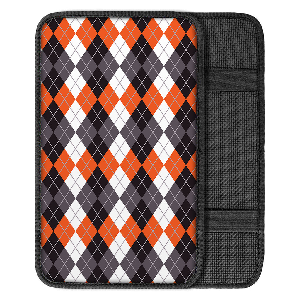 Grey Black Orange And White Argyle Print Car Center Console Cover