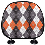 Grey Black Orange And White Argyle Print Car Headrest Covers